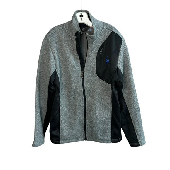 Spyder Boys Athletic Zip Up Jacket Gray Black Long Sleeve Pockets Kids Medium - Picture 1 of 11